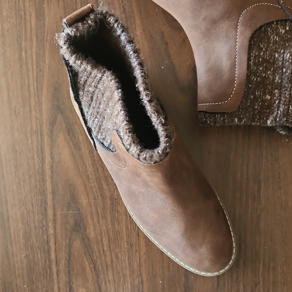 St. John's Bay Brown Ankle Boots with Knit Accent - Picture 3 of 5